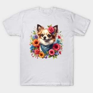 A chihuahua with beautiful colorful flowers T-Shirt